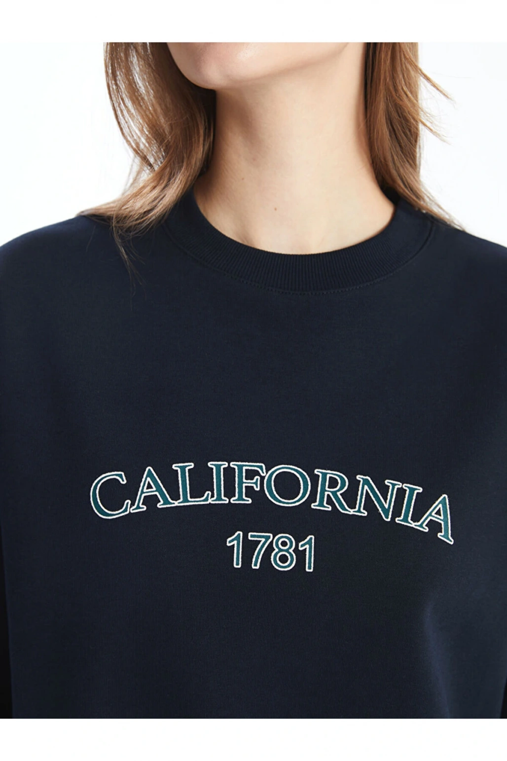 Bisiklet Yaka Baskili Oversize Kadin Sweatshirt Tunik - W4KR68Z8