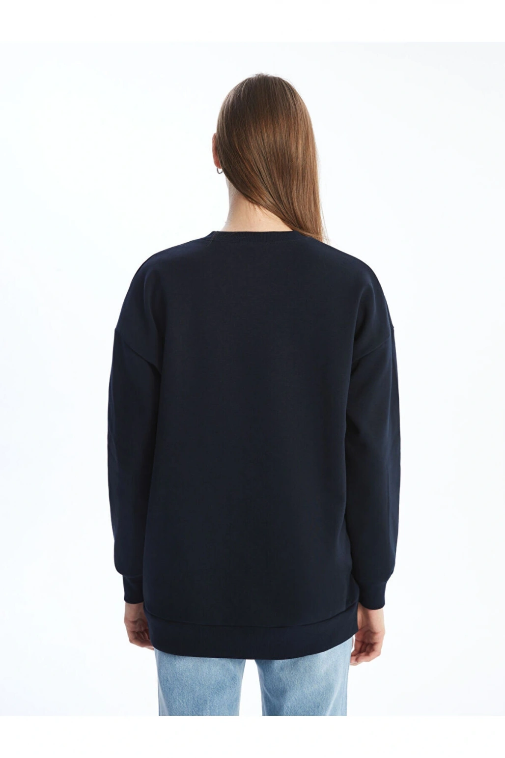 Bisiklet Yaka Baskili Oversize Kadin Sweatshirt Tunik - W4KR68Z8