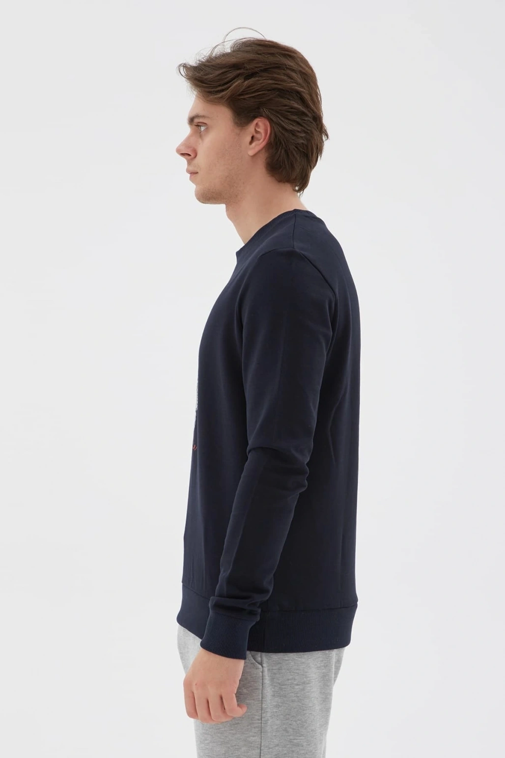 Bisiklet Yaka Baskılı Sweatshirt Lacivert / Navy