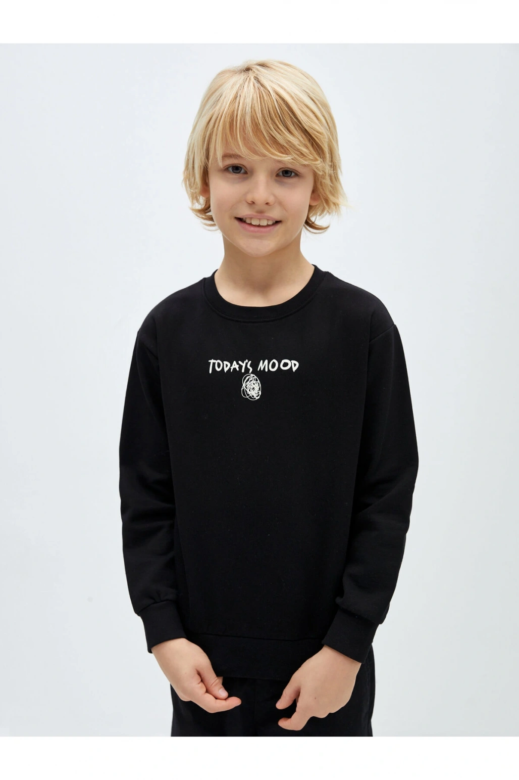 Bisiklet Yaka Baskılı Uzun Kollu Erkek Çocuk Sweatshirt