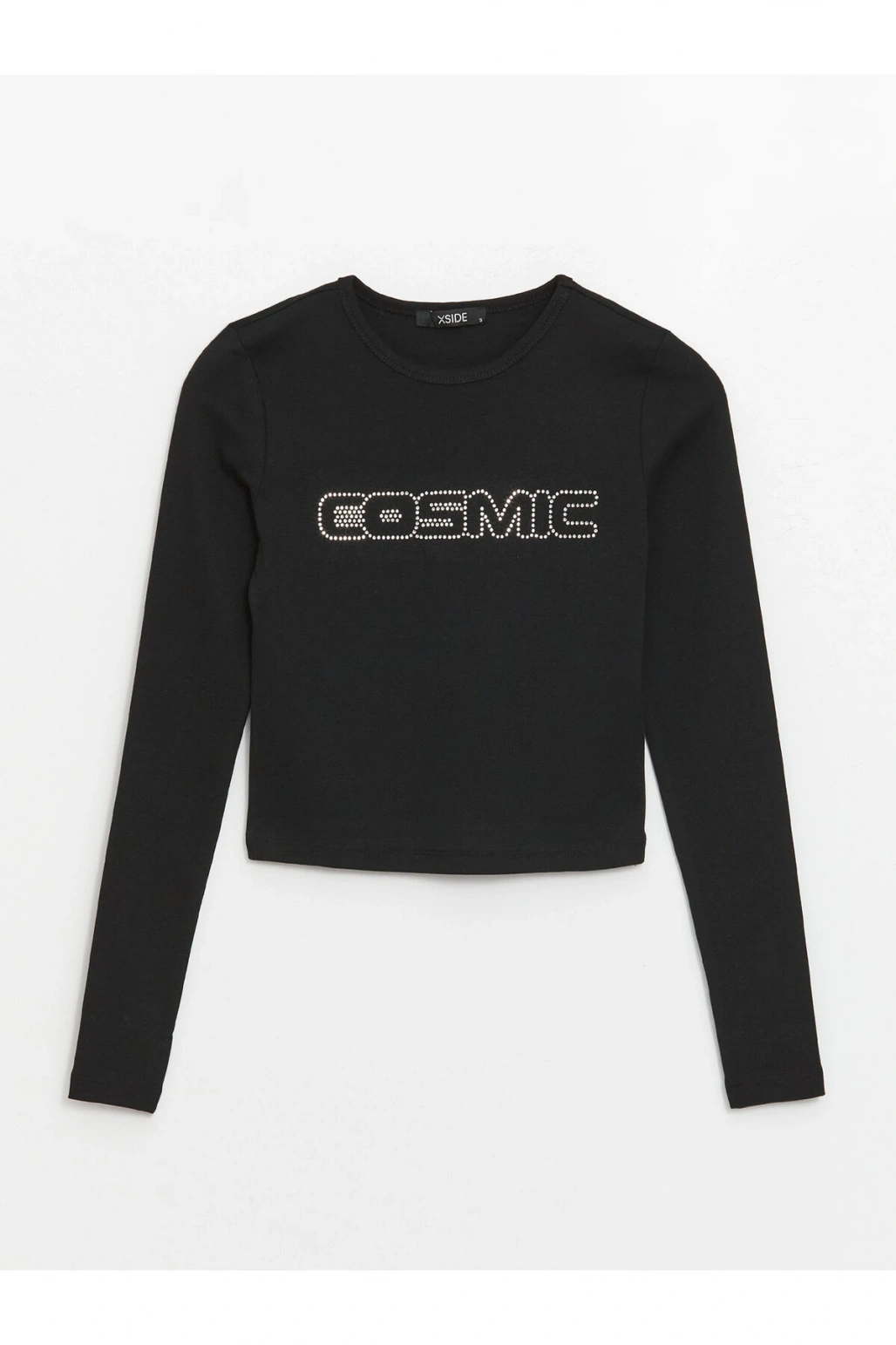 Bisiklet Yaka Baskılı Uzun Kollu Kadın Crop