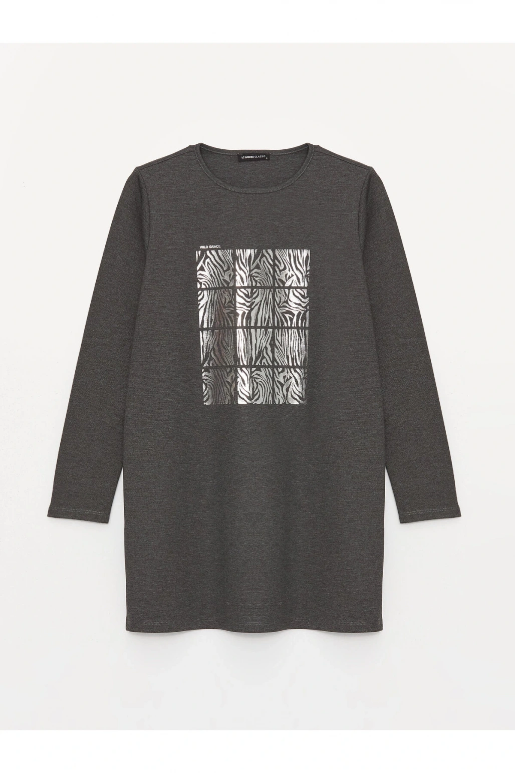 Bisiklet Yaka Baskılı Uzun Kollu Kadın Tunik