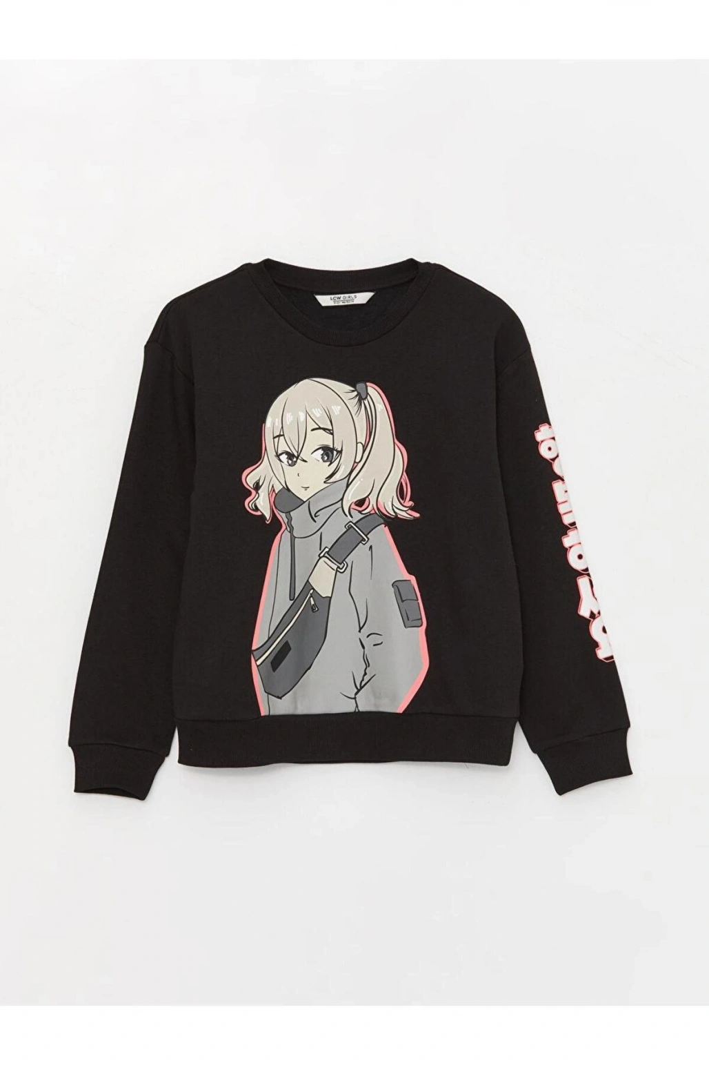 Bisiklet Yaka Baskılı Uzun Kollu Kız Çocuk Sweatshirt (W3)