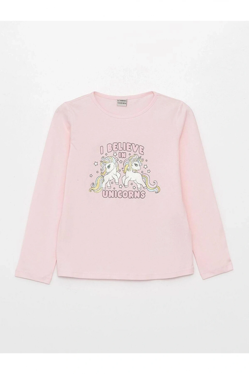 Bisiklet Yaka Baskılı Uzun Kollu Kız Çocuk Tişört (W3)