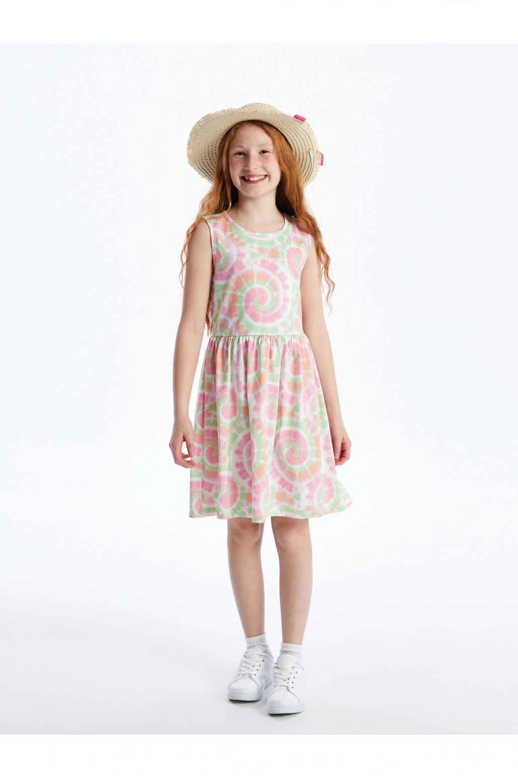 Bisiklet Yaka Batik Desenli Kız Çocuk Elbise