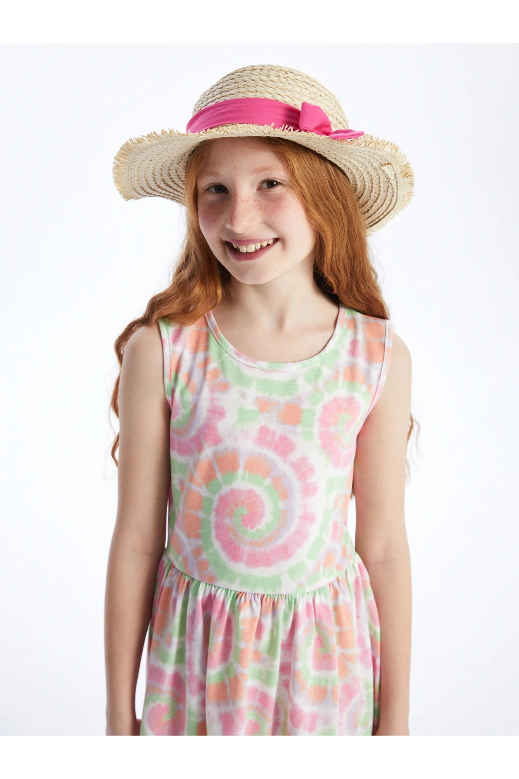 Bisiklet Yaka Batik Desenli Kız Çocuk Elbise