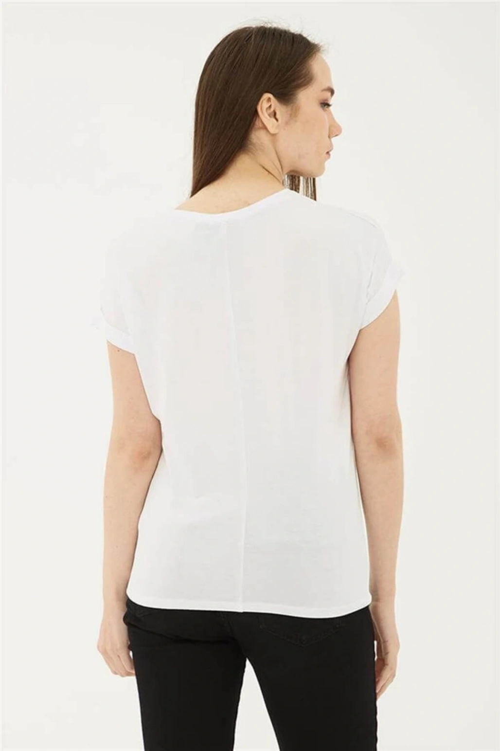 Bisiklet Yaka Bluz Beyaz