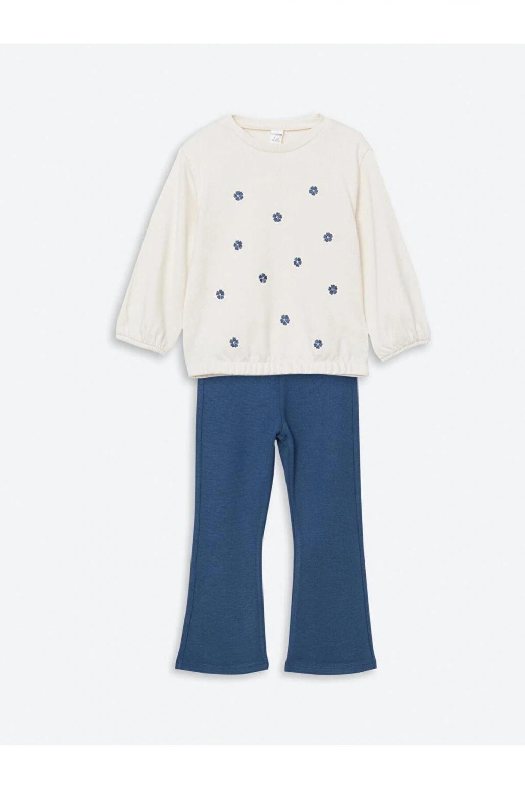 Bisiklet Yaka Çiçekli Kız Çocuk Sweatshirt ve Tayt Pantolon 2li