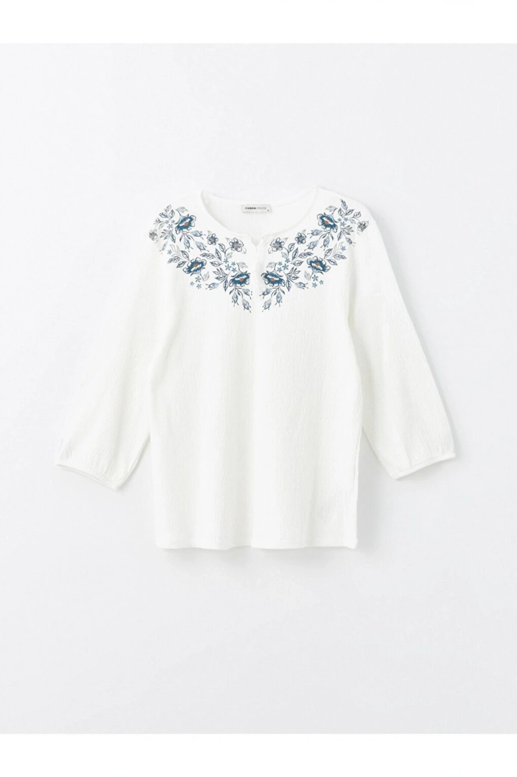 Bisiklet Yaka Çiçekli Uzun Kollu Kadın Bluz