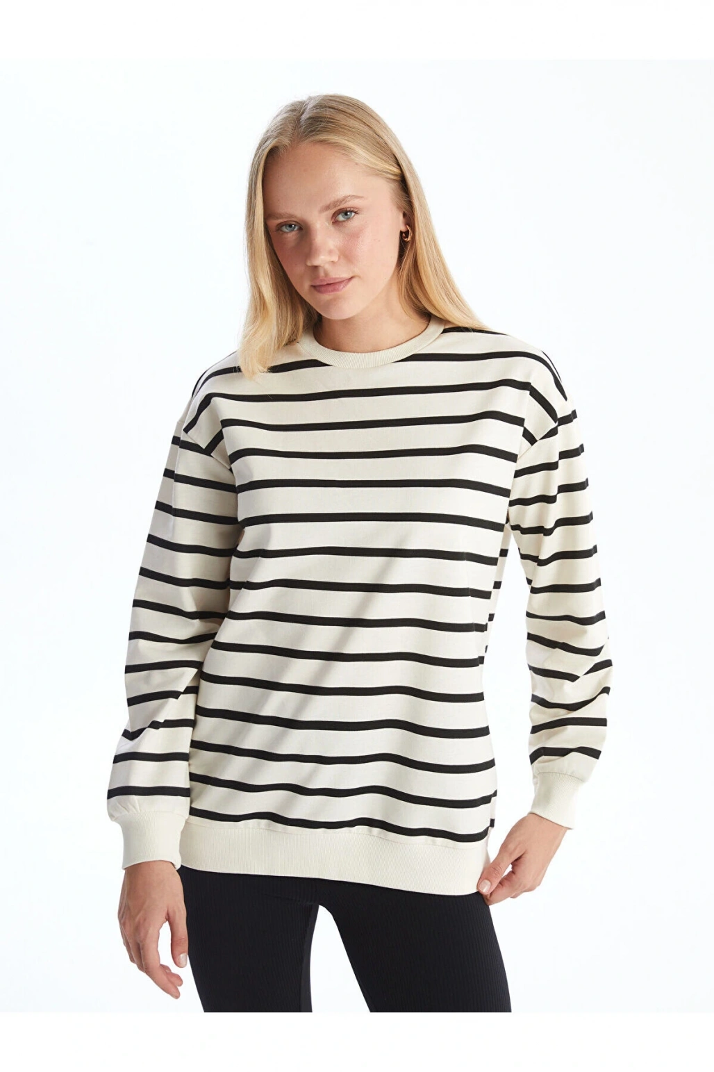 Bisiklet Yaka Çizgili Kadın Sweatshirt