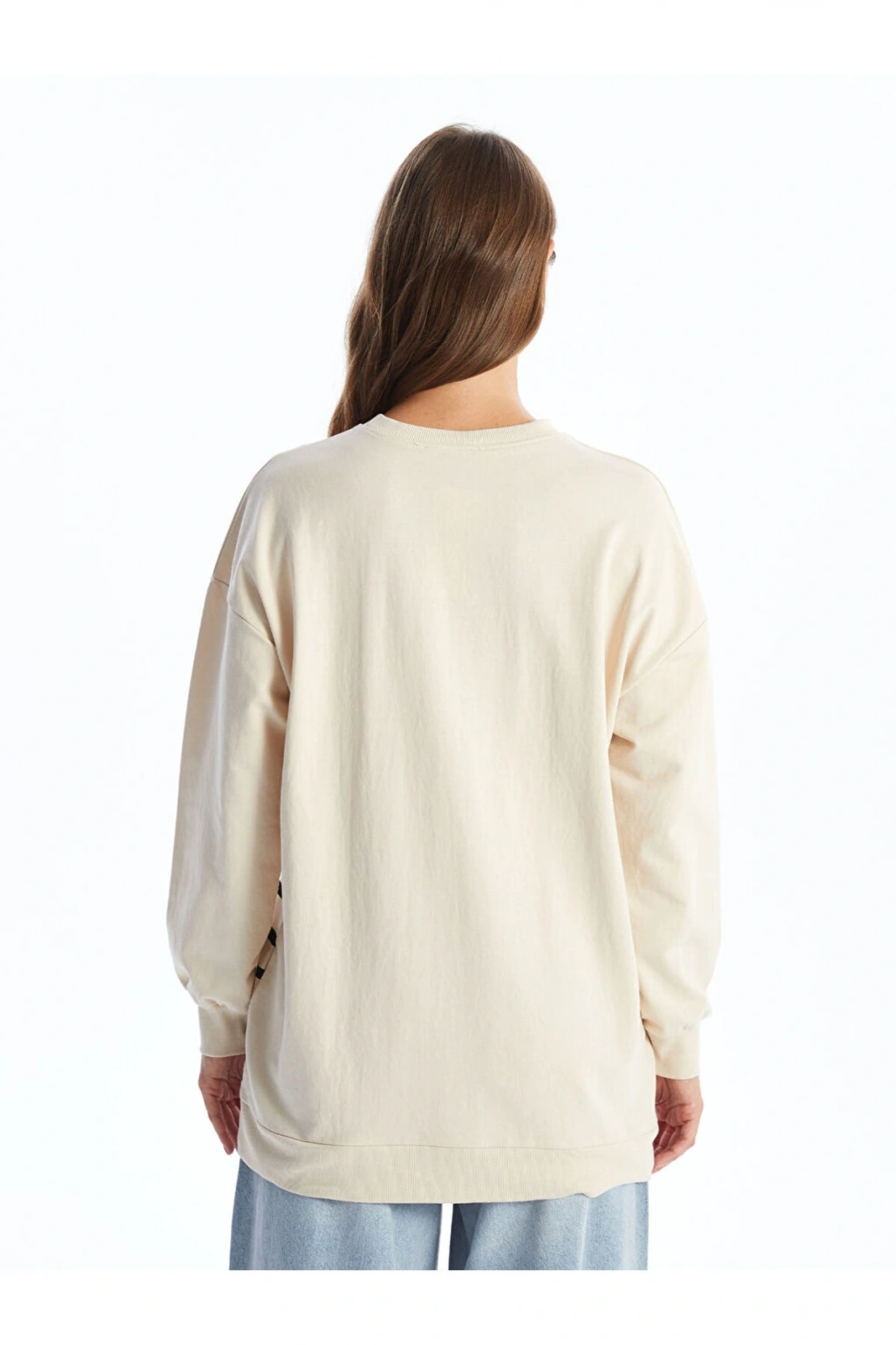 Bisiklet Yaka Çizgili Kadın Sweatshirt Tunik