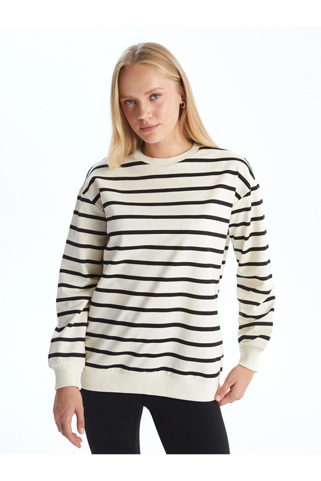 Bisiklet Yaka Cizgili Kadin Sweatshirt - W4ID62Z8