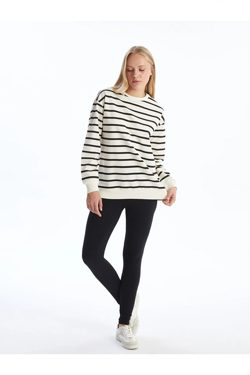 Bisiklet Yaka Cizgili Kadin Sweatshirt - W4ID62Z8