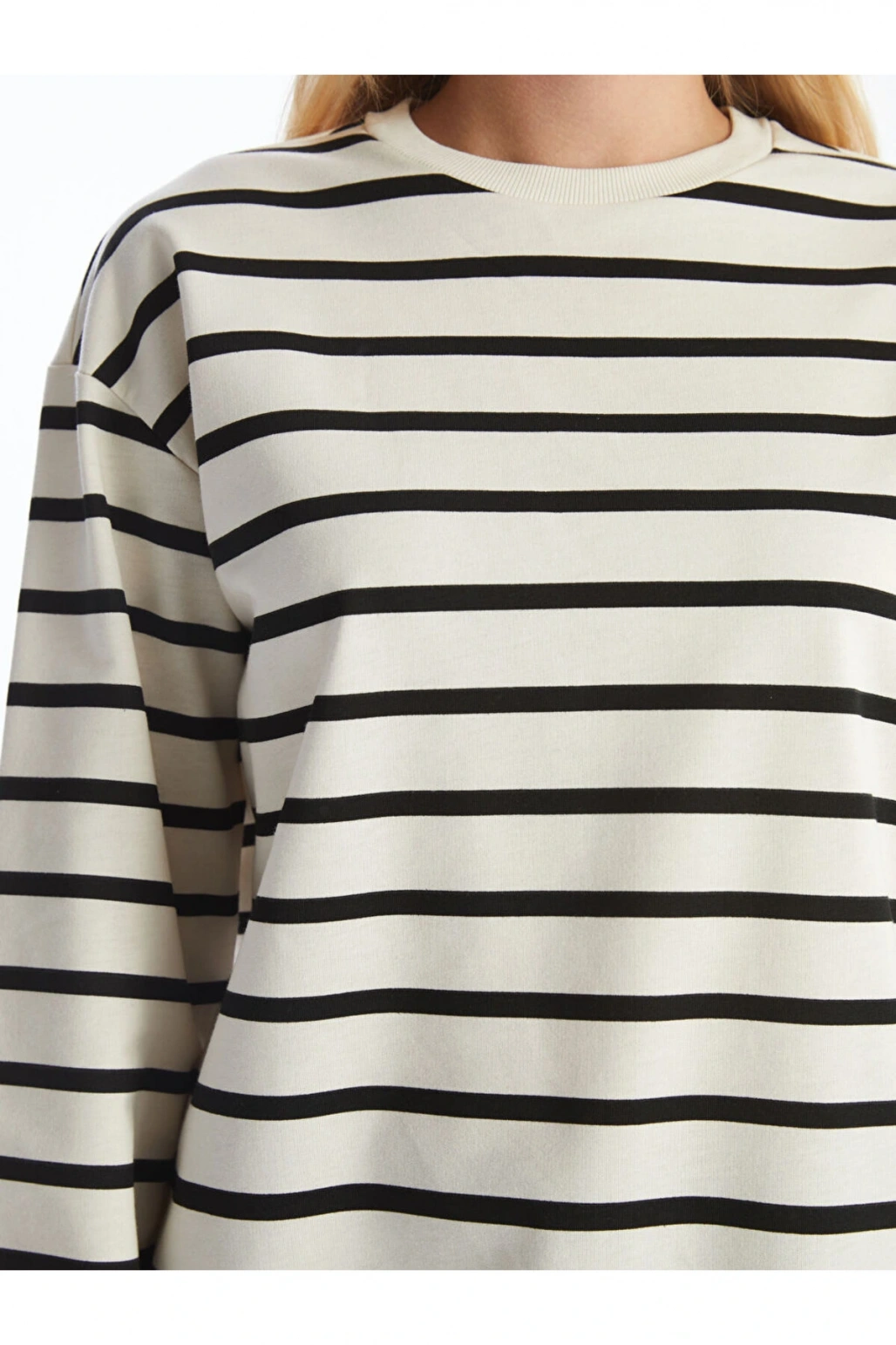 Bisiklet Yaka Cizgili Kadin Sweatshirt - W4ID62Z8