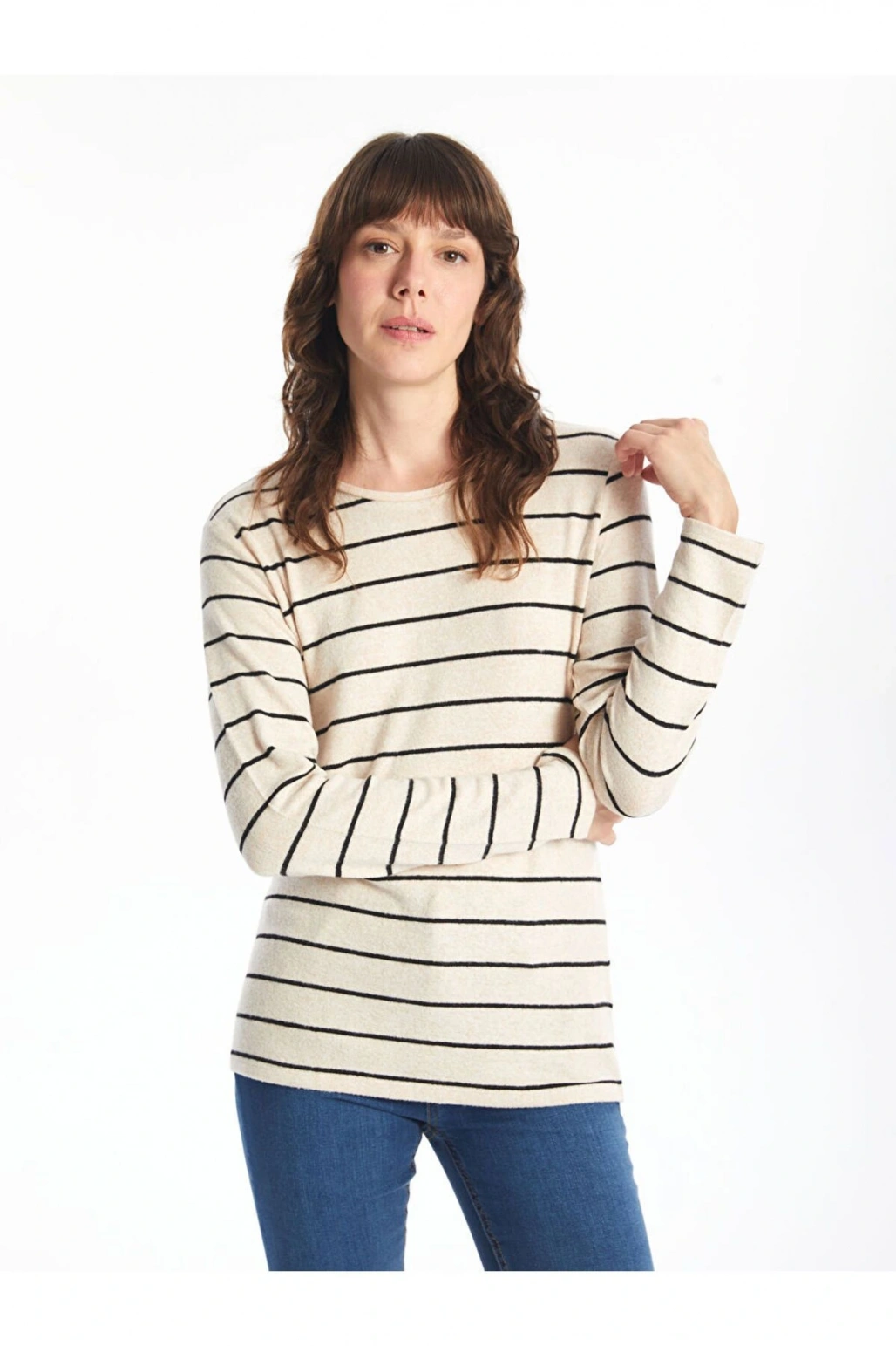 Bisiklet Yaka Çizgili Kadın Tişört