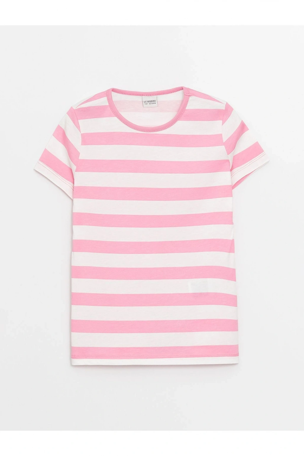 Bisiklet Yaka Çizgili Kısa Kollu Kız Çocuk Tişört