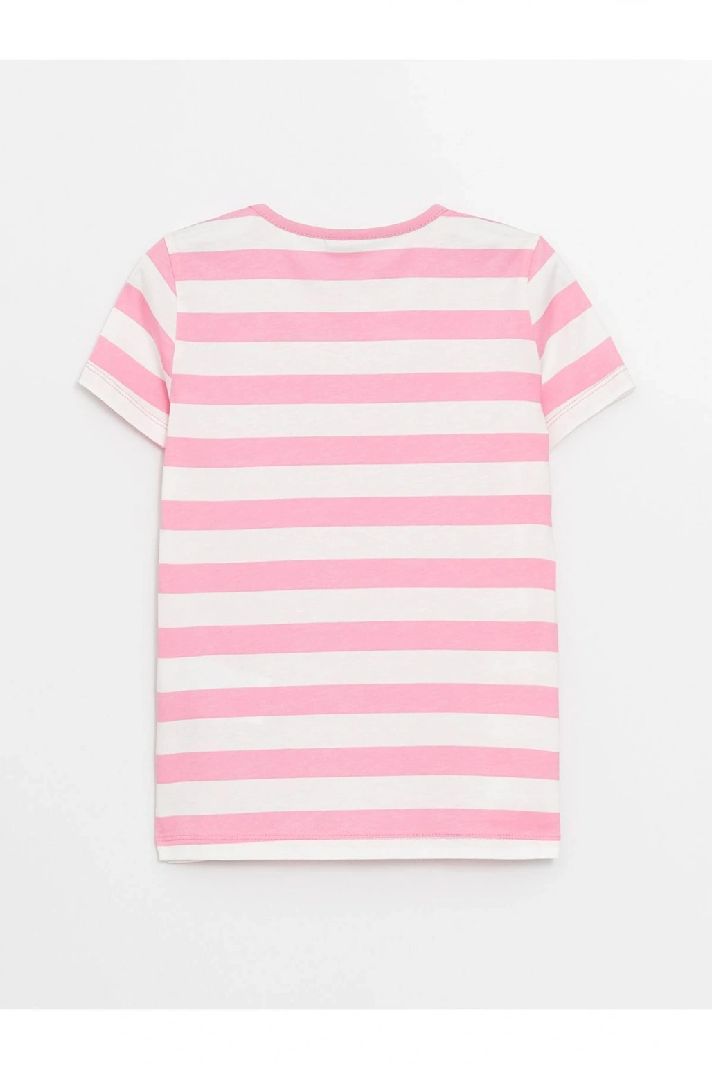 Bisiklet Yaka Çizgili Kısa Kollu Kız Çocuk Tişört