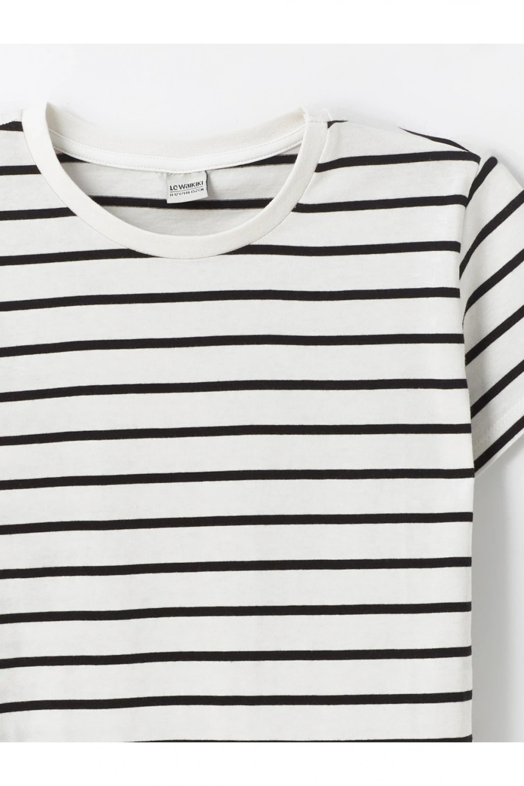 Bisiklet Yaka Çizgili Kısa Kollu Kız Çocuk Tişört