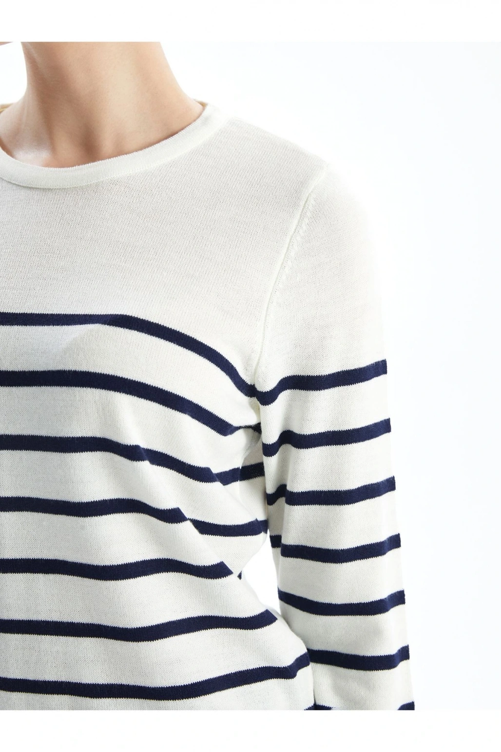 Bisiklet Yaka Cizgili Uzun Kollu Kadin Triko Kazak - W4bq74z8