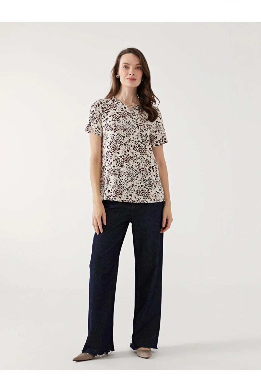 Bisiklet Yaka Desenli Kadın Bluz (S5)