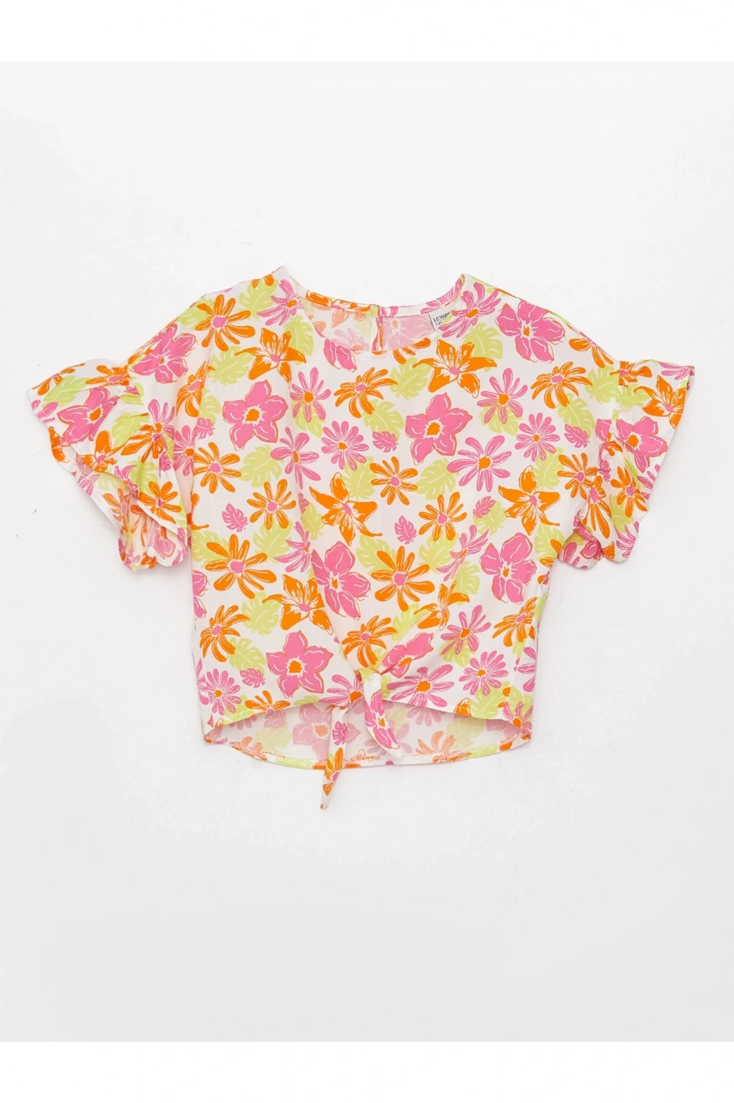 Bisiklet Yaka Desenli Kısa Kollu Kız Çocuk Bluz