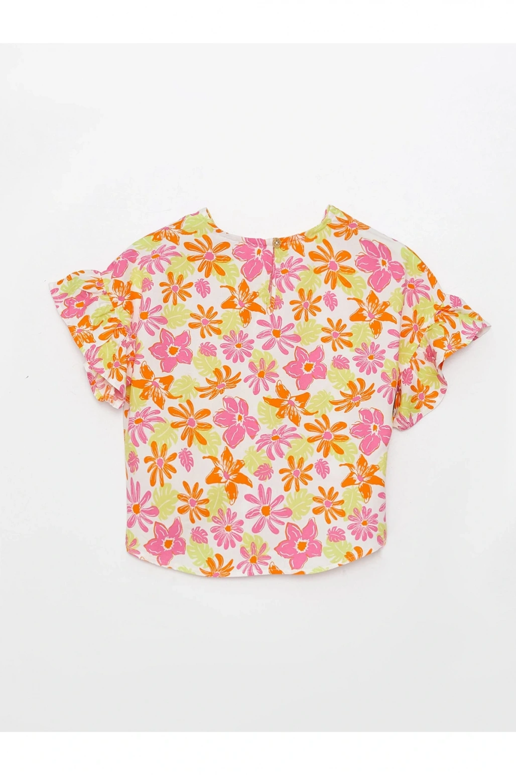 Bisiklet Yaka Desenli Kısa Kollu Kız Çocuk Bluz