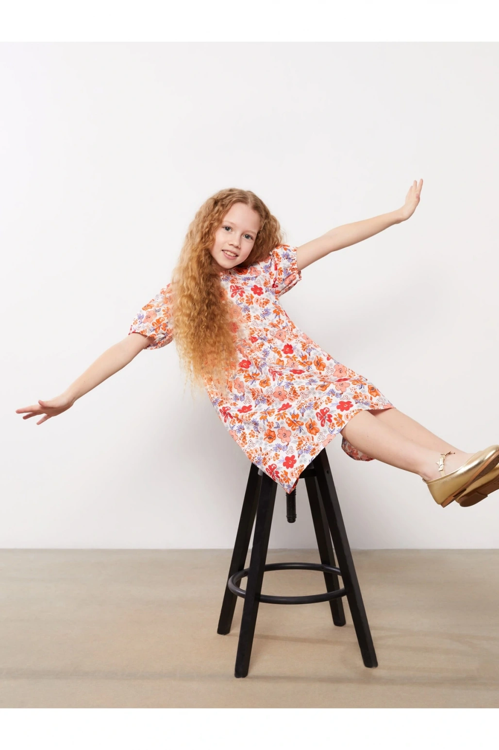 Bisiklet Yaka Desenli Kısa Kollu Kız Çocuk Elbise