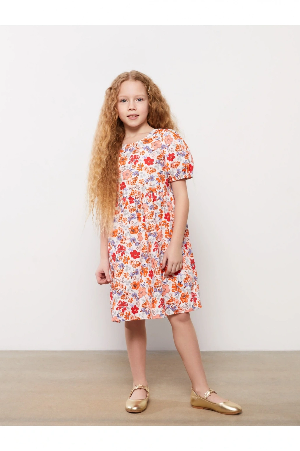 Bisiklet Yaka Desenli Kısa Kollu Kız Çocuk Elbise