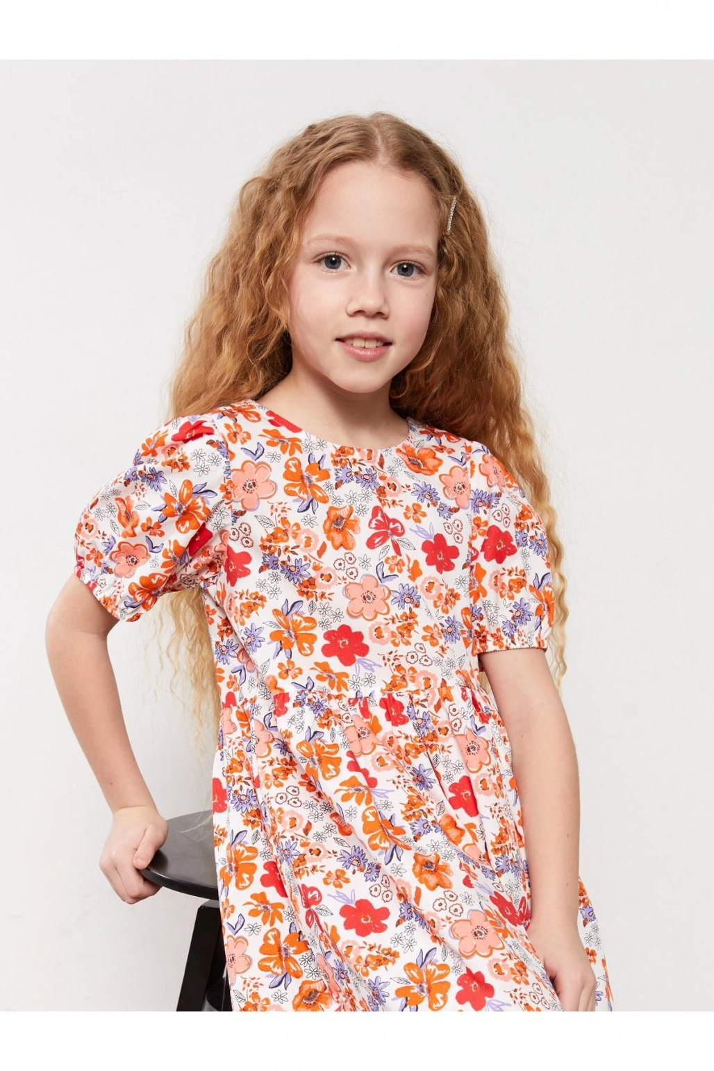 Bisiklet Yaka Desenli Kısa Kollu Kız Çocuk Elbise