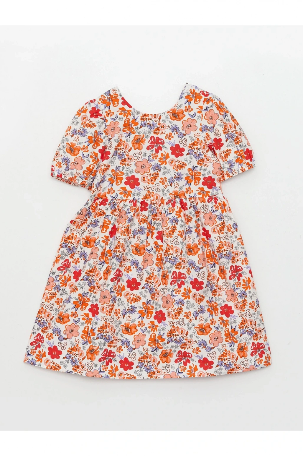 Bisiklet Yaka Desenli Kısa Kollu Kız Çocuk Elbise