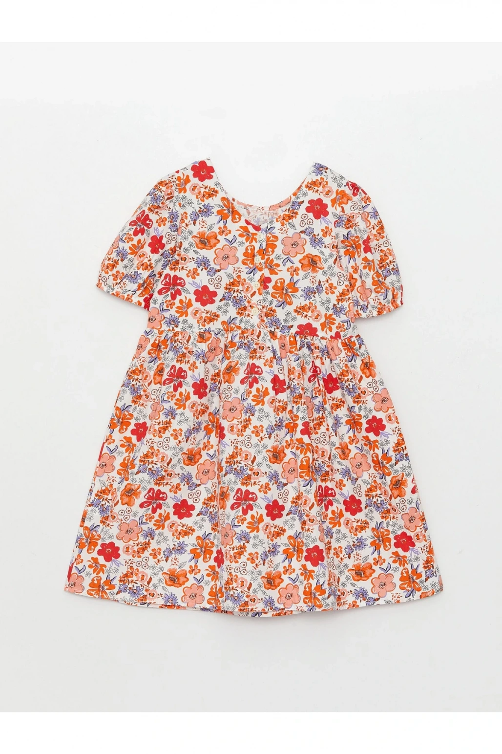 Bisiklet Yaka Desenli Kısa Kollu Kız Çocuk Elbise