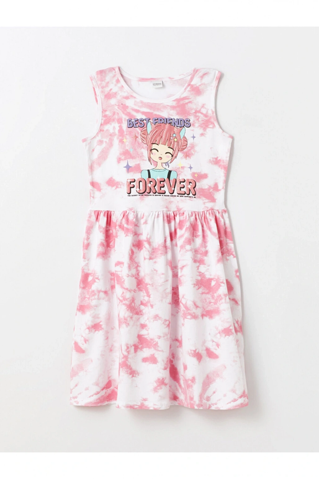 LCW Kids Bisiklet Yaka Desenli Kız Çocuk Elbise 2li