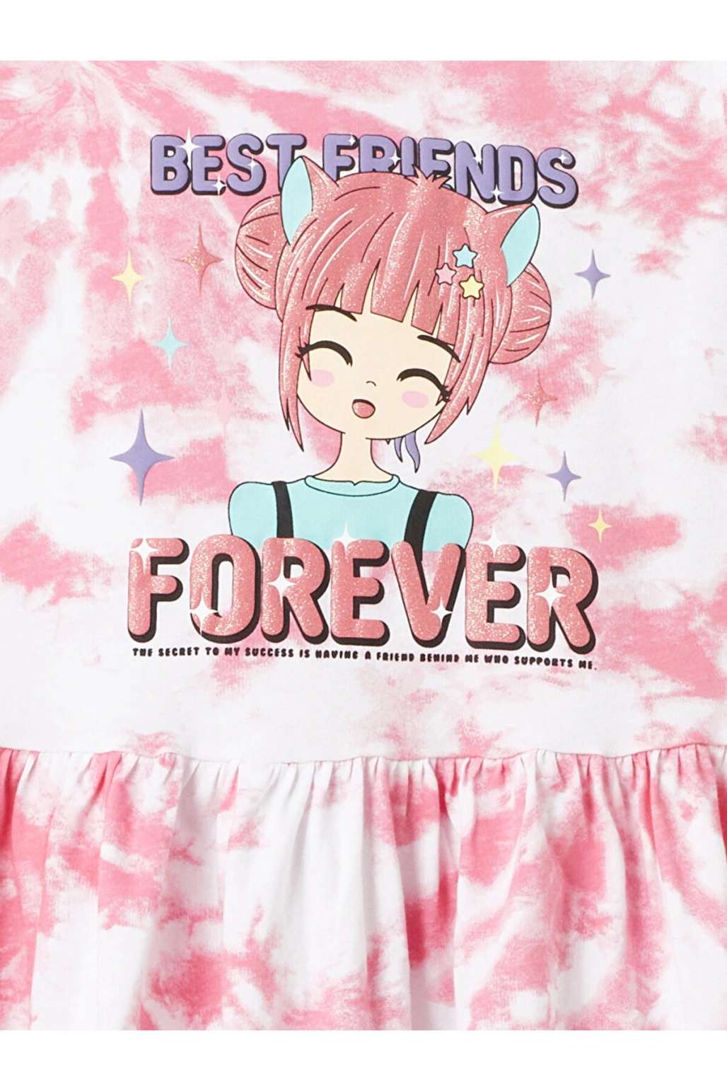 LCW Kids Bisiklet Yaka Desenli Kız Çocuk Elbise 2li