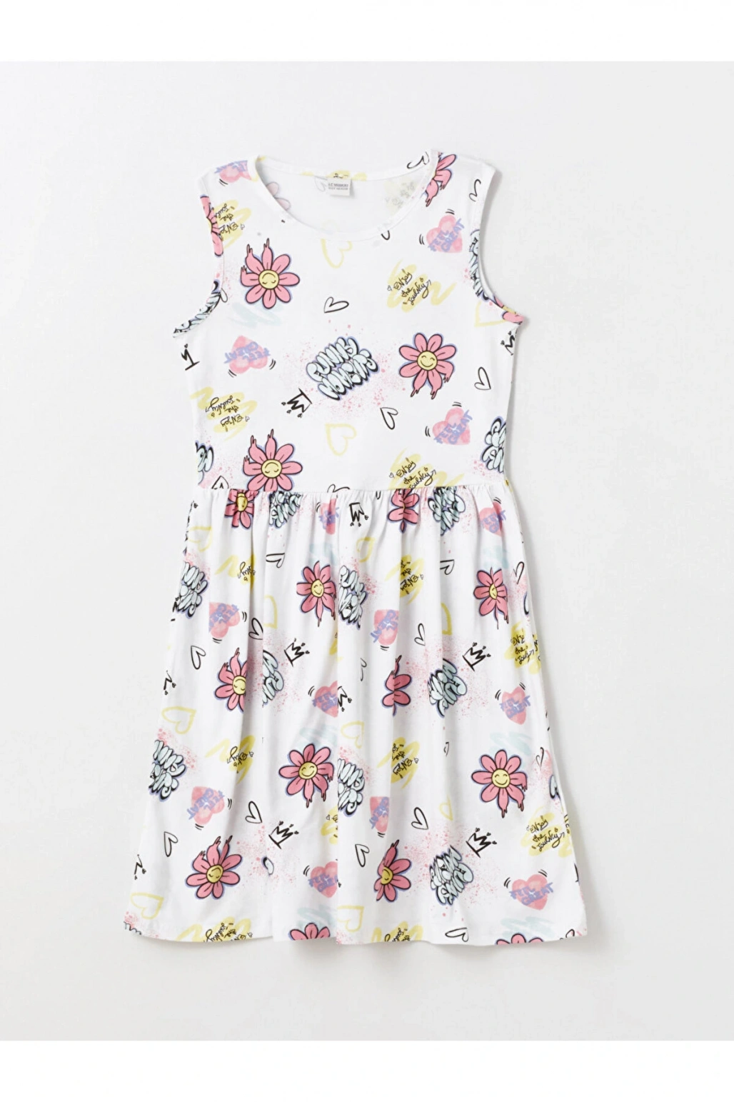 LCW Kids Bisiklet Yaka Desenli Kız Çocuk Elbise 2li