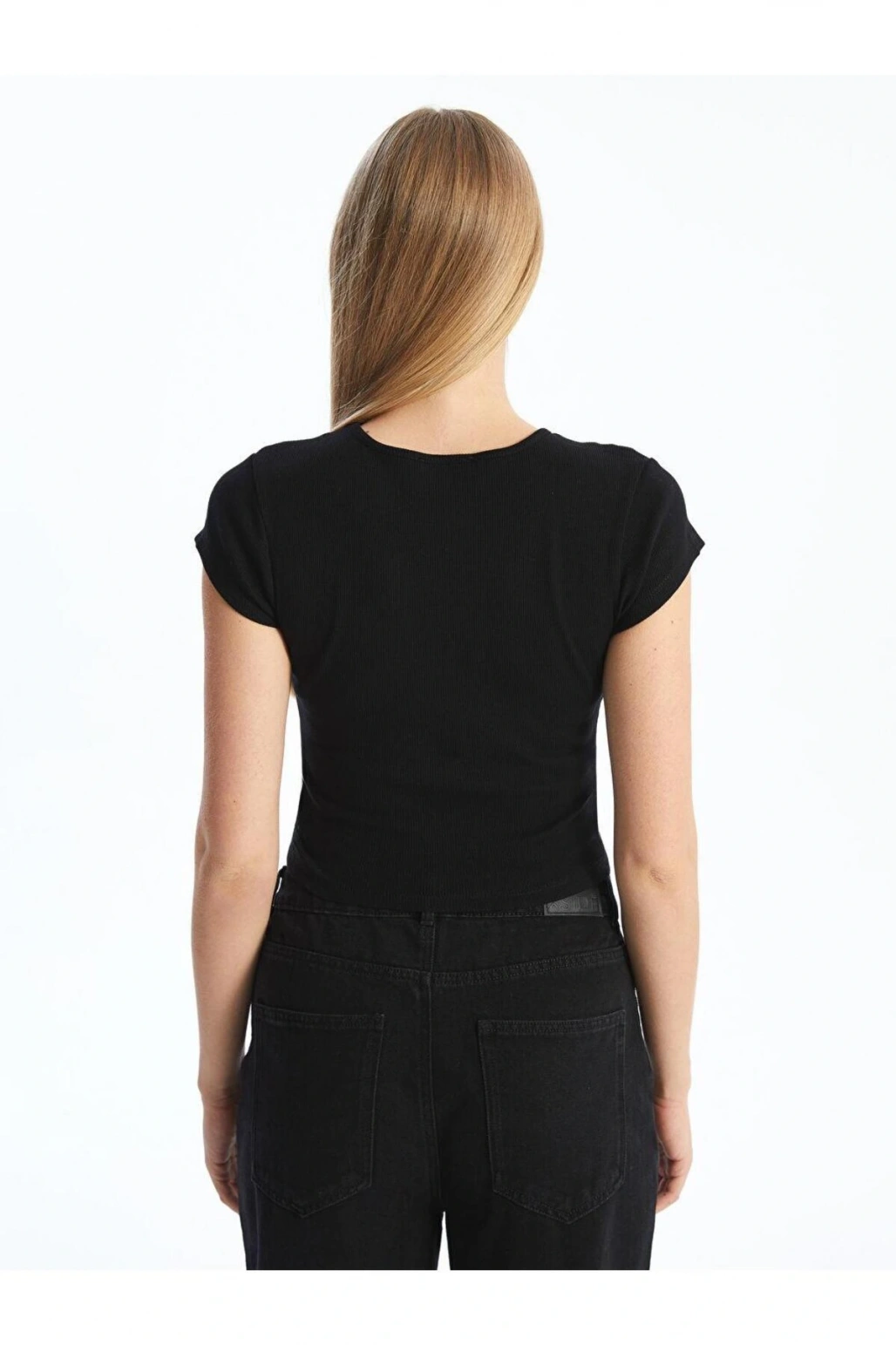 Bisiklet Yaka Dokulu Kadın Crop (S5)