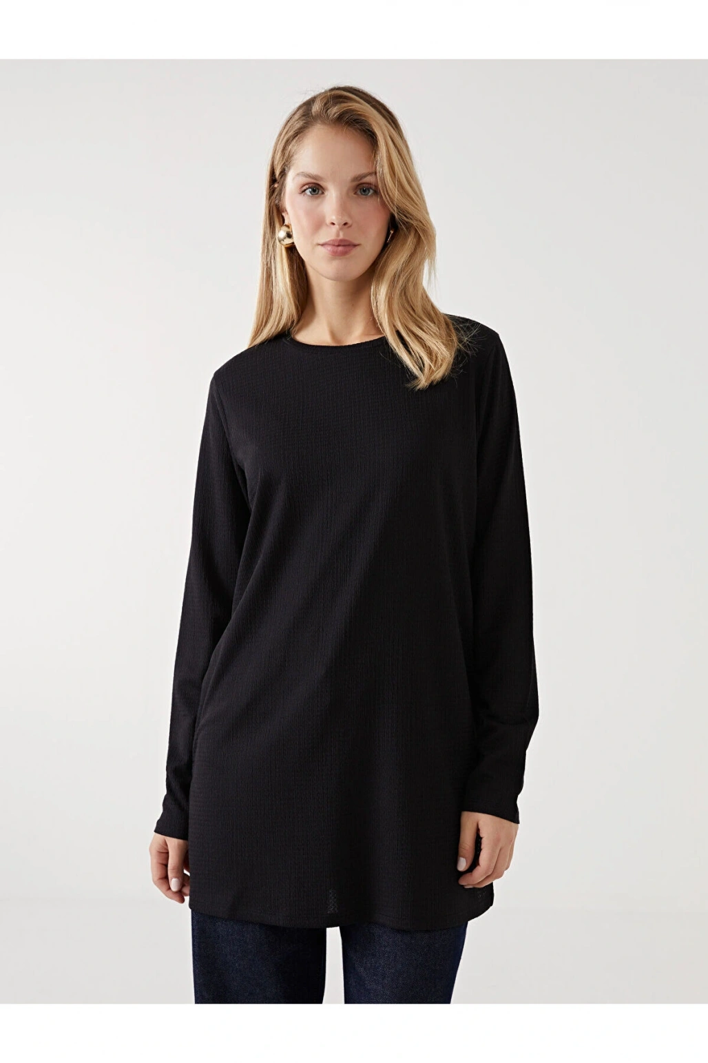 Bisiklet Yaka Dokulu Kadın Tunik