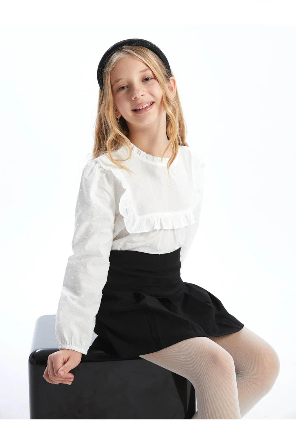 Bisiklet Yaka Dokulu Kız Çocuk Bluz