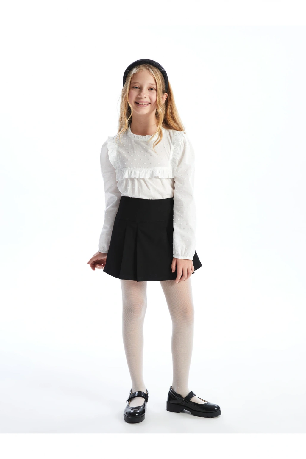 Bisiklet Yaka Dokulu Kız Çocuk Bluz