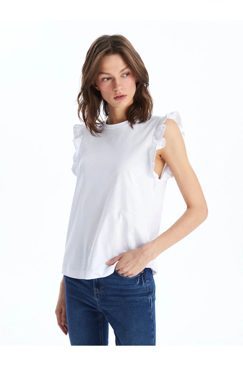 Bisiklet Yaka Düz Kısa Kollu Kadın Tişört