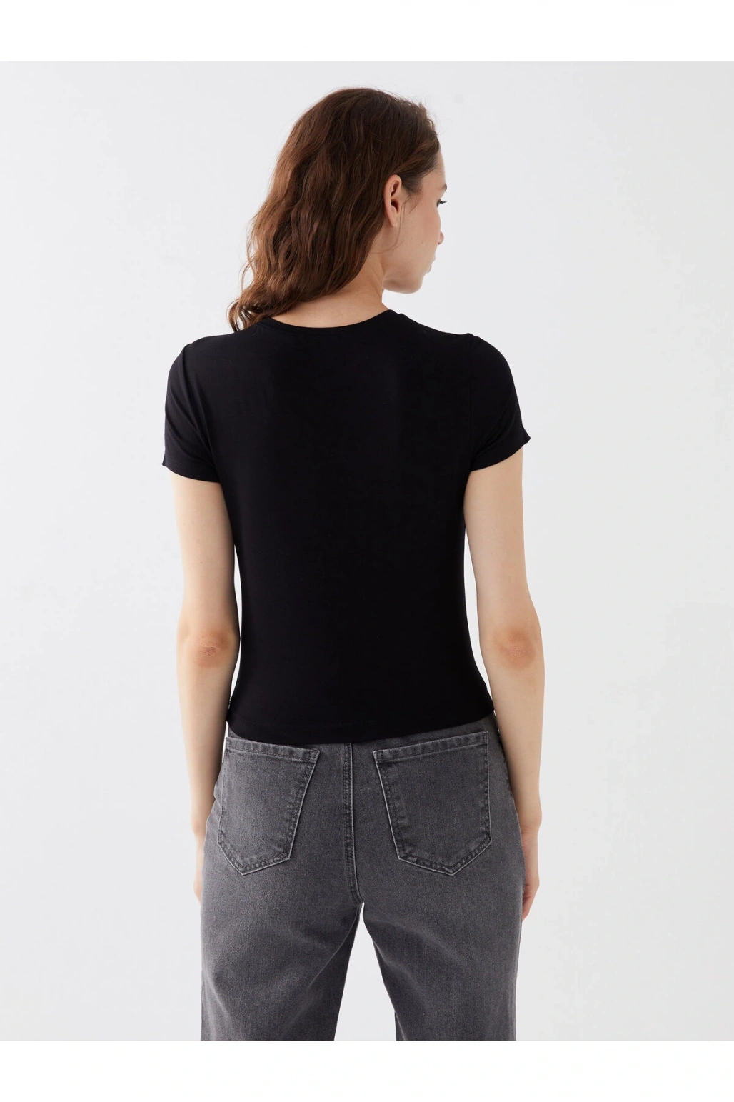 Bisiklet Yaka Düz Kısa Kollu Kadın Tişört