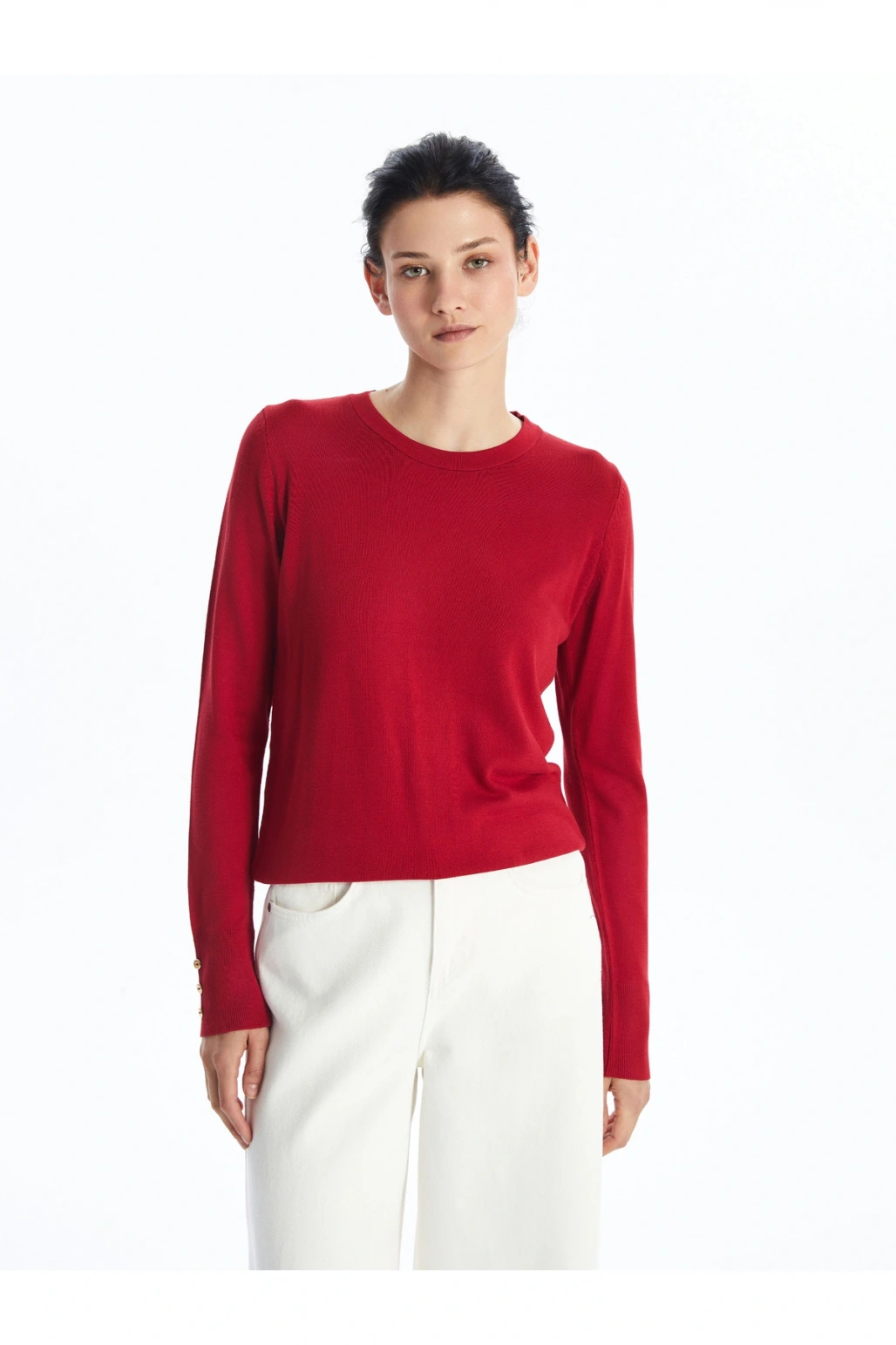 Bisiklet Yaka Düz Uzun Kollu Kadın Triko Kazak