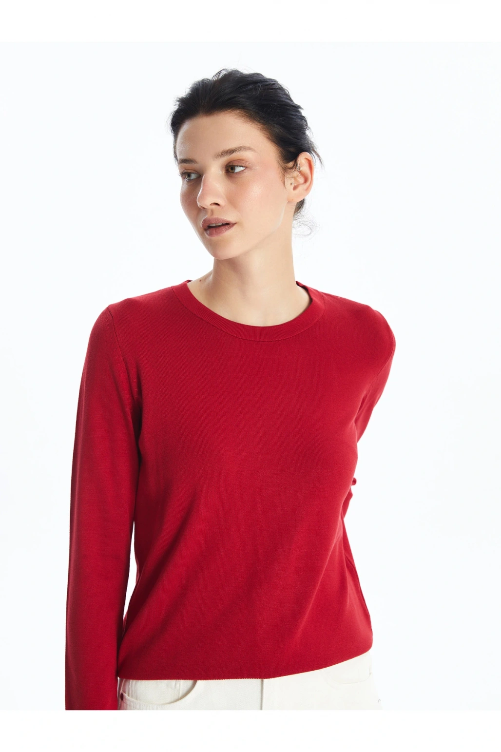 Bisiklet Yaka Düz Uzun Kollu Kadın Triko Kazak