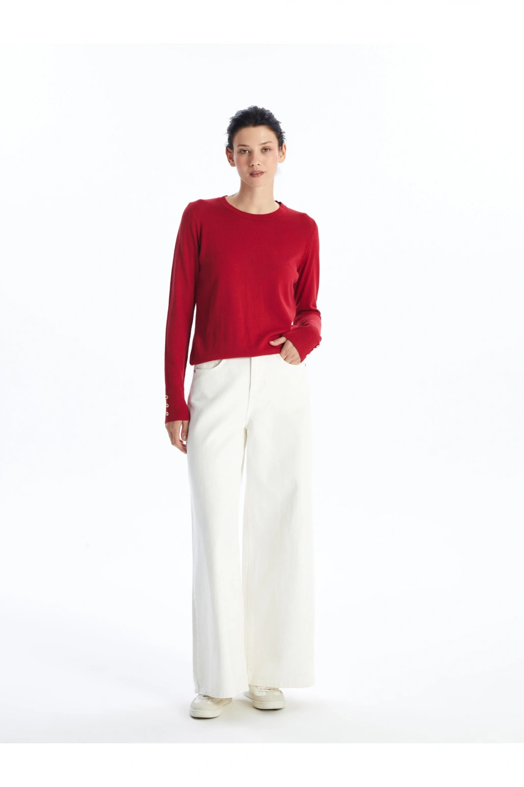 Bisiklet Yaka Düz Uzun Kollu Kadın Triko Kazak