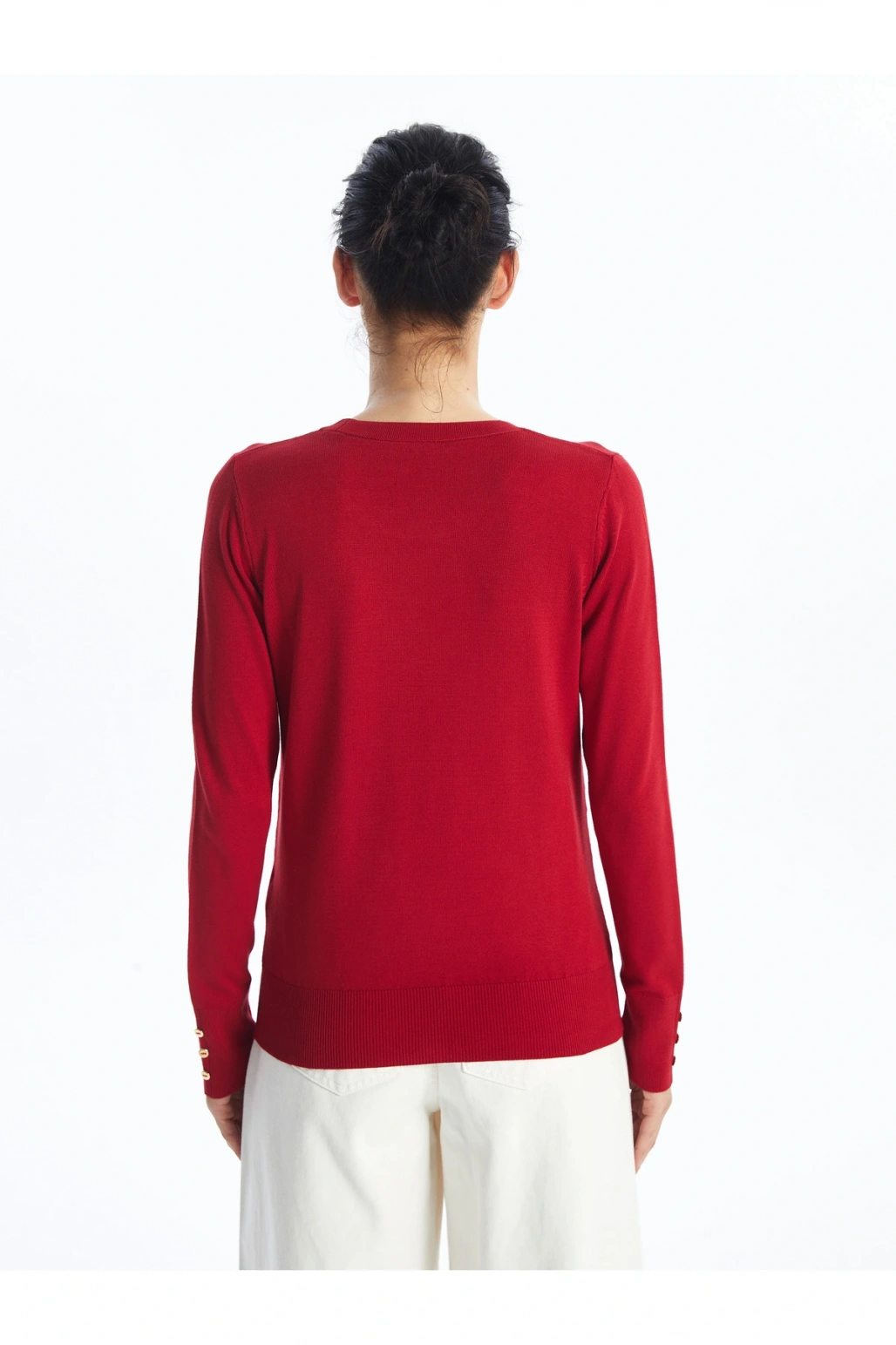 Bisiklet Yaka Düz Uzun Kollu Kadın Triko Kazak