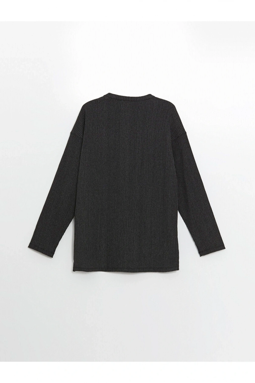 Bisiklet Yaka Düz Uzun Kollu Oversize Kadın Bluz