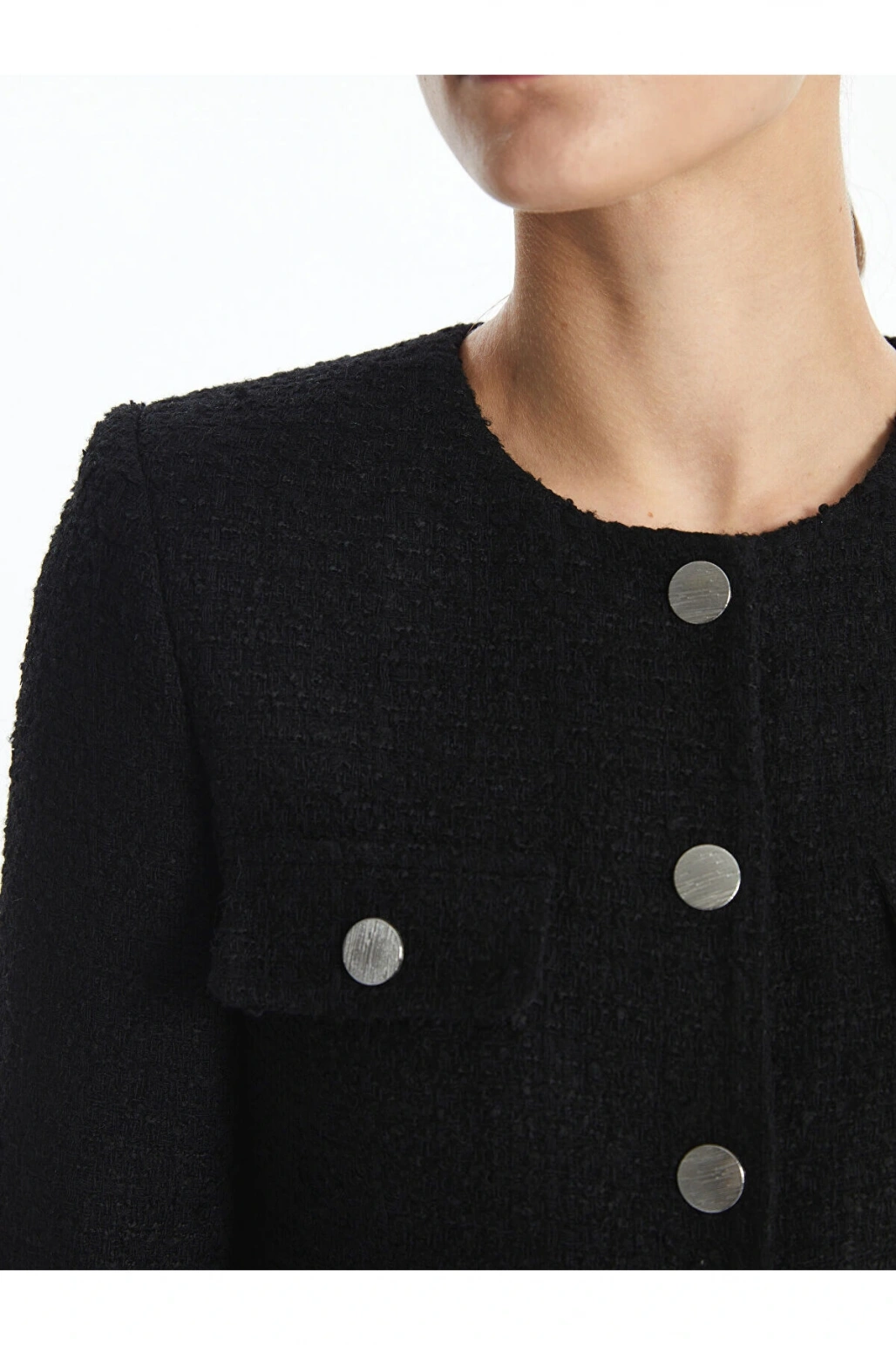 Bisiklet Yaka Ekose Kadın Tüvit Ceket