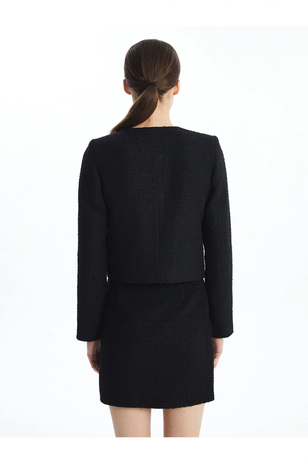 Bisiklet Yaka Ekose Kadın Tüvit Ceket