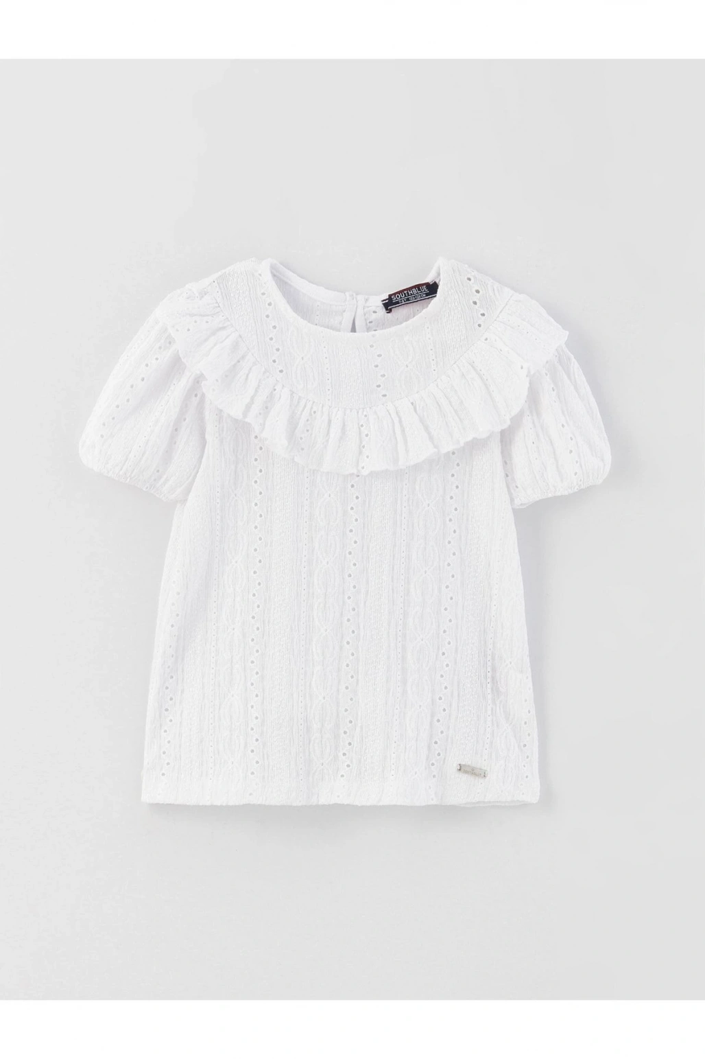 Bisiklet Yaka Fisto Detaylı Kısa Kollu Kız Çocuk Bluz