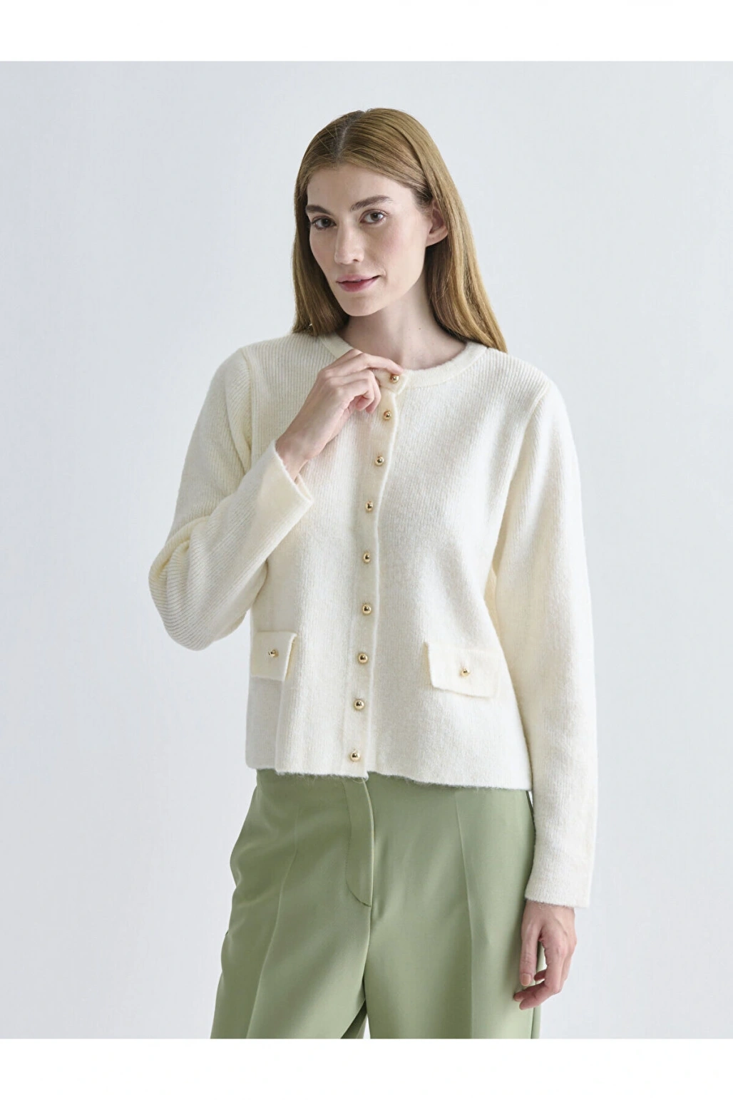 Bisiklet Yaka Kadın Triko Hırka