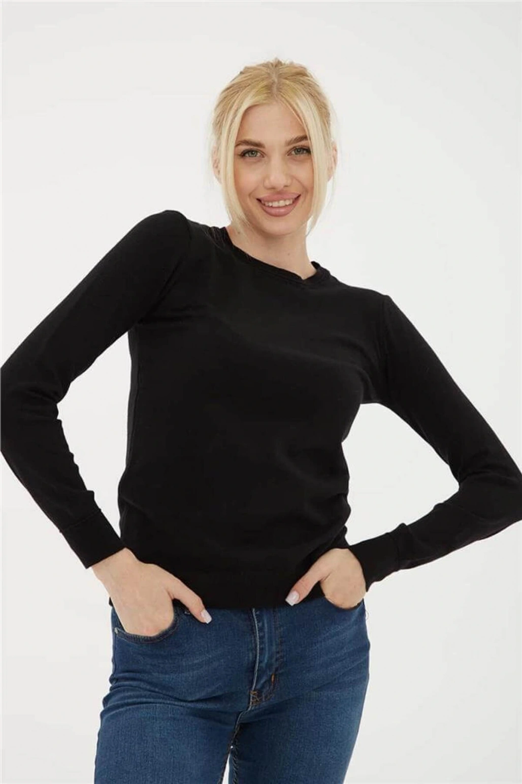 Bisiklet Yaka Kazak Siyah